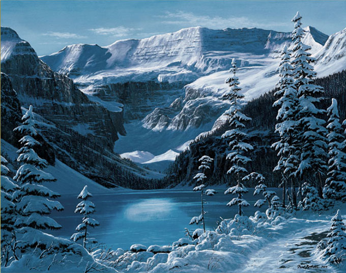 (image for) Handmade oil painting Copy paintings of famous artists Fred Buchwitz's Lake Louise Winter - Click Image to Close